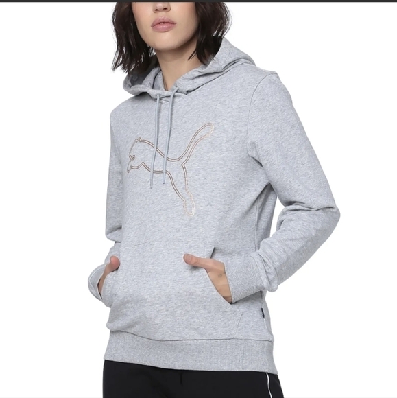 Puma Tops - PUMA heather gray double cat rose gold foil hoodie